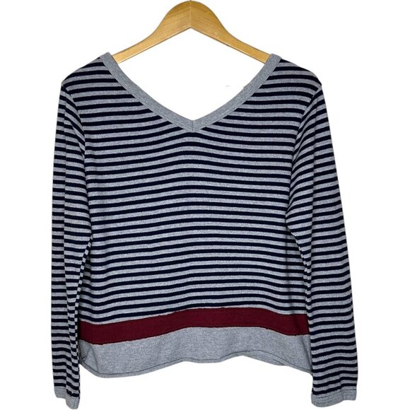 WILT Womens Double V Sweater Knit Jumper Size M Pullover Contrasting Stripe Gray - Picture 6 of 7